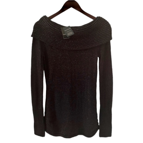 Bebe Black Shimmer Luxe Midtown Cowl Neck Off The Shoulder Sweater Size Small - Picture 8 of 10